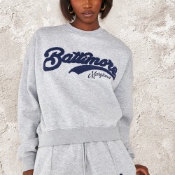 Tall Grey Marl Baltimore Borg Applique Detail Oversized Sweatshirt