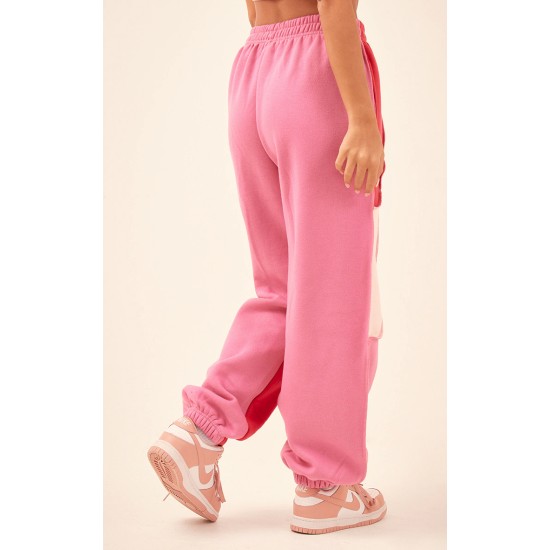 Baby Pink Color Block Sweat Cuffed Oversized Sweatpants Baby Pink Color Block Sweat Cuffed Oversized Sweatpants