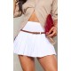 White Stretch Woven Belt Detail Pleated Mini Skirt White Stretch Woven Belt Detail Pleated Mini Skirt
