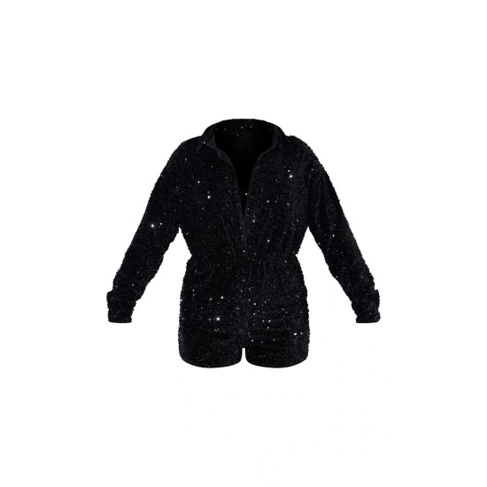 Black Sequin Shirt Romper Black Sequin Shirt Romper