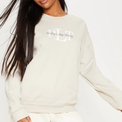 PRETTYLITTLETHING Sand Graphic Oversized Fit Sweatshirt