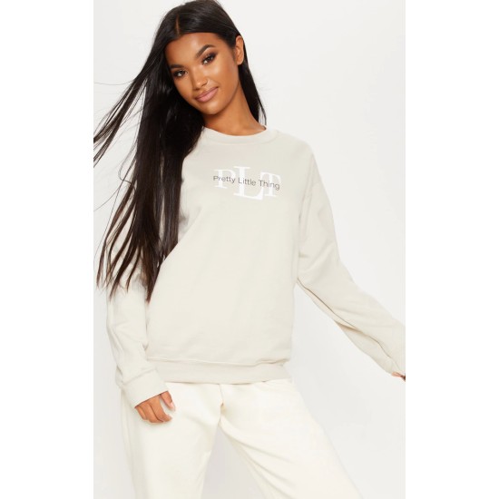 PRETTYLITTLETHING Sand Graphic Oversized Fit Sweatshirt PRETTYLITTLETHING Sand Graphic Oversized Fit Sweatshirt