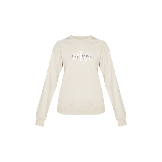 PRETTYLITTLETHING Sand Graphic Oversized Fit Sweatshirt PRETTYLITTLETHING Sand Graphic Oversized Fit Sweatshirt
