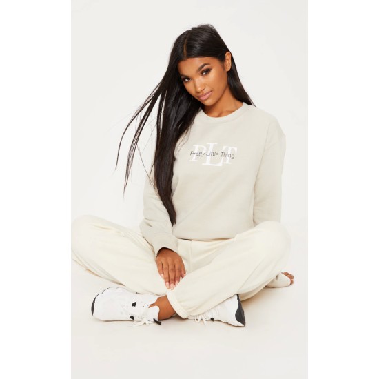 PRETTYLITTLETHING Sand Graphic Oversized Fit Sweatshirt PRETTYLITTLETHING Sand Graphic Oversized Fit Sweatshirt