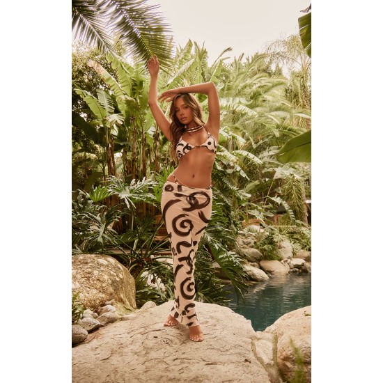 Monochrome Swirl Print Triangle Bead Detail Bikini Top Monochrome Swirl Print Triangle Bead Detail Bikini Top