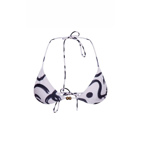 Monochrome Swirl Print Triangle Bead Detail Bikini Top Monochrome Swirl Print Triangle Bead Detail Bikini Top