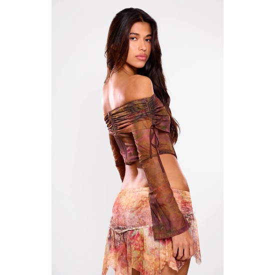 Brown Mesh Bardot Boning Corset Brown Mesh Bardot Boning Corset
