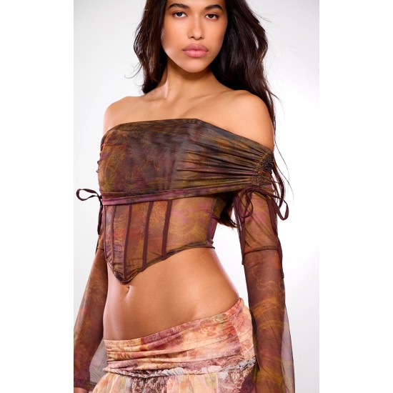 Brown Mesh Bardot Boning Corset Brown Mesh Bardot Boning Corset