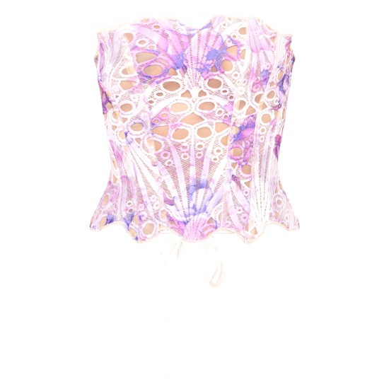 Blue Textured Sheer Floral Lace Corset Blue Textured Sheer Floral Lace Corset