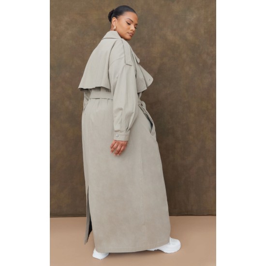 Plus Light Khaki Popper Detail Trench Coat Plus Light Khaki Popper Detail Trench Coat
