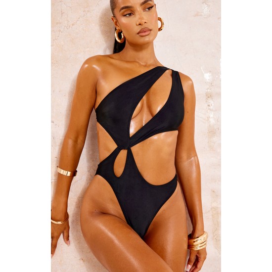 Black Loop One Shoulder Swimsuit Black Loop One Shoulder Swimsuit