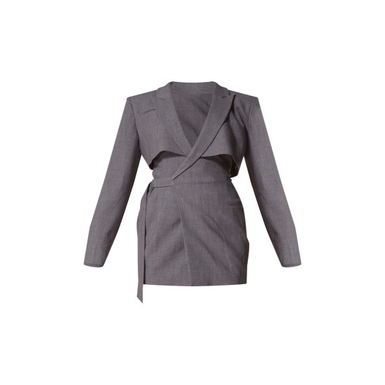PLT Label Charcoal Tie Side Detail Blazer Dress PLT Label Charcoal Tie Side Detail Blazer Dress