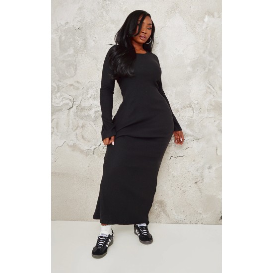 Plus Black Heavy Brushed Rib Tie Back Maxi Dress Plus Black Heavy Brushed Rib Tie Back Maxi Dress