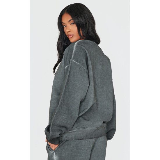 PRETTYLITTLETHING Washed Charcoal Premium Oversized Sweatshirt PRETTYLITTLETHING Washed Charcoal Premium Oversized Sweatshirt