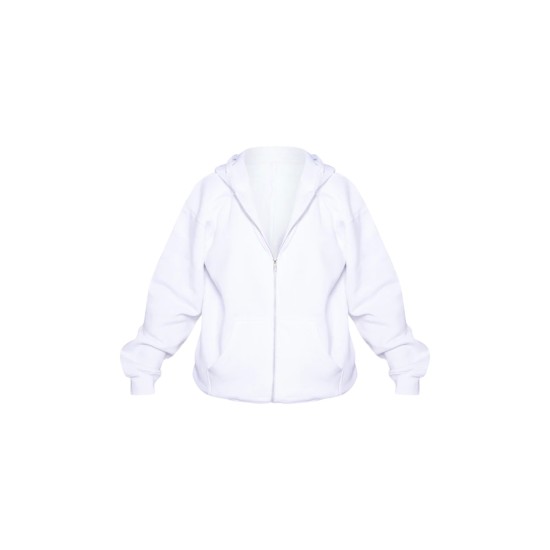 White Oversized Zip Up Plain Front Hoodie White Oversized Zip Up Plain Front Hoodie