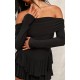 Black Slinky Long Sleeve Bardot Rara Skort Romper Black Slinky Long Sleeve Bardot Rara Skort Romper