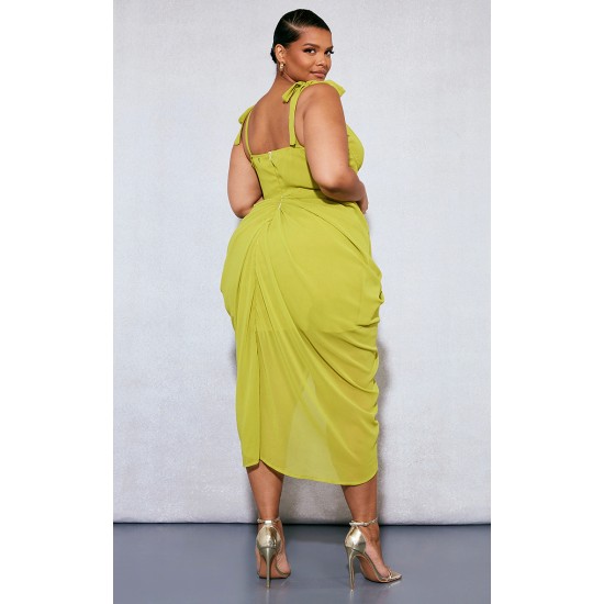 Plus Olive Underwire Detail Draped Midi Dress Plus Olive Underwire Detail Draped Midi Dress