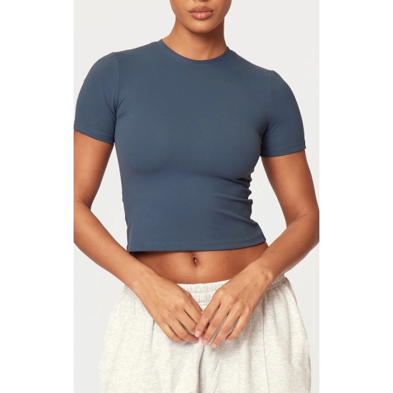 Midnight Blue Sculpt Longline Short Sleeve Gym Top Midnight Blue Sculpt Longline Short Sleeve Gym Top