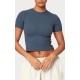 Midnight Blue Sculpt Longline Short Sleeve Gym Top Midnight Blue Sculpt Longline Short Sleeve Gym Top