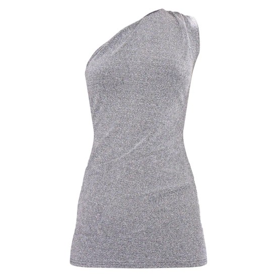 Silver Glitter Textured One Shoulder Bodycon Dress Silver Glitter Textured One Shoulder Bodycon Dress