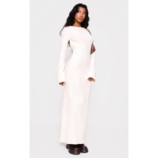 Cream Heavy Brushed Rib Tie Back Maxi Dress Cream Heavy Brushed Rib Tie Back Maxi Dress