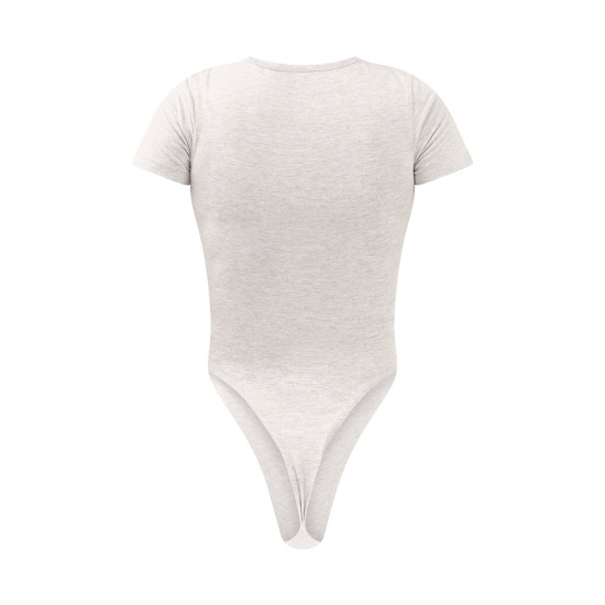 PRETTYLITTLETHING Ash Grey Logo Short Sleeved Bodysuit PRETTYLITTLETHING Ash Grey Logo Short Sleeved Bodysuit
