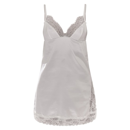 White Satin Lace Split Detail Slip Dress White Satin Lace Split Detail Slip Dress