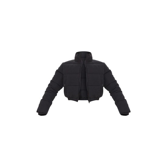Black Cropped Peach Skin Bubble Puffer Jacket Black Cropped Peach Skin Bubble Puffer Jacket