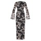 Brown Abstract Print Mesh Long Sleeve Maxi Dress Brown Abstract Print Mesh Long Sleeve Maxi Dress