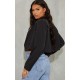Black Woven Cropped Shoulder Padded Blazer Black Woven Cropped Shoulder Padded Blazer