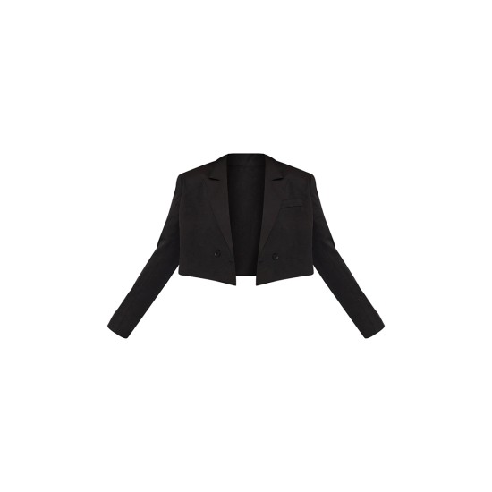 Black Woven Cropped Shoulder Padded Blazer Black Woven Cropped Shoulder Padded Blazer