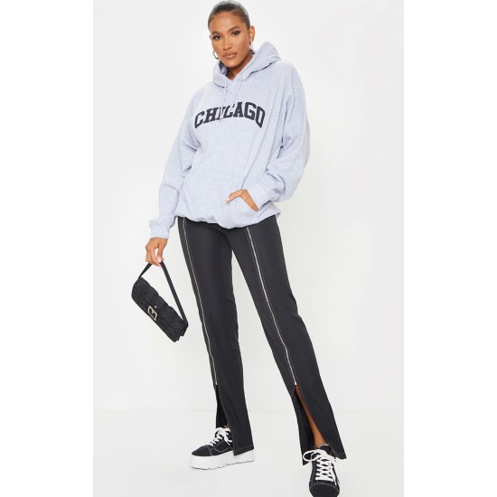 Grey Chicago Print Oversized Hoodie Grey Chicago Print Oversized Hoodie