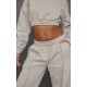 Petite Moss Grey Crop Elasticated Sweat Top Petite Moss Grey Crop Elasticated Sweat Top