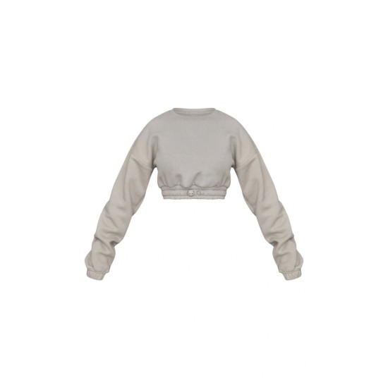 Petite Moss Grey Crop Elasticated Sweat Top Petite Moss Grey Crop Elasticated Sweat Top