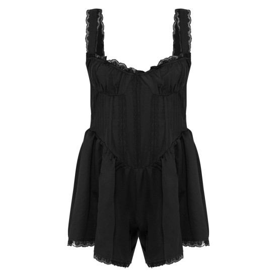Black Woven Lace Detail Strappy Romper Black Woven Lace Detail Strappy Romper