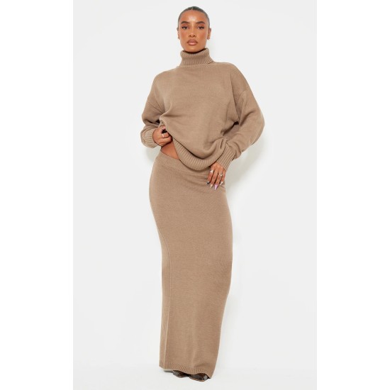 Light Mocha Soft Knit Roll Neck Oversized Sweater Light Mocha Soft Knit Roll Neck Oversized Sweater