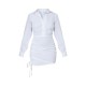 White Ruched Side Fitted Shirt Dress White Ruched Side Fitted Shirt Dress
