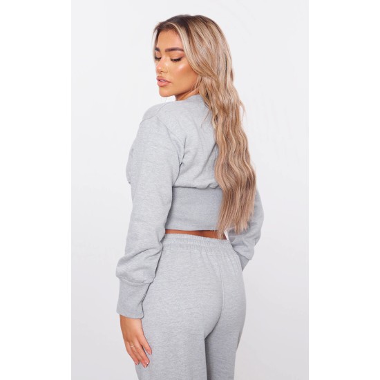 Ash Grey Ribbed Hem Popper Detail Sweatshirt Ash Grey Ribbed Hem Popper Detail Sweatshirt