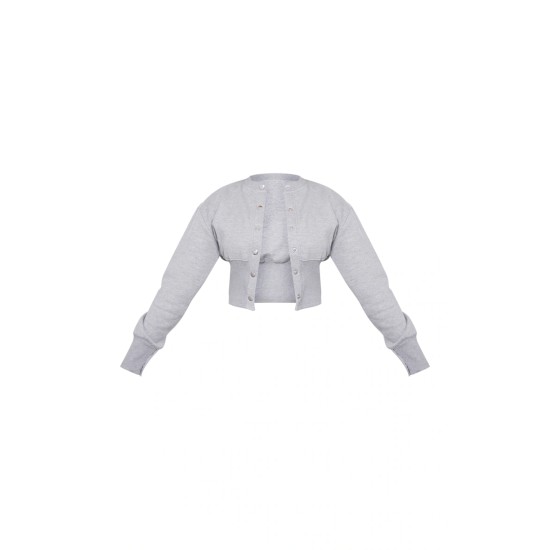 Ash Grey Ribbed Hem Popper Detail Sweatshirt Ash Grey Ribbed Hem Popper Detail Sweatshirt
