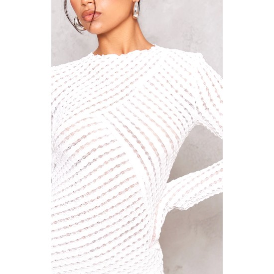 White Crinkle Texture Long Sleeve Bodycon Dress White Crinkle Texture Long Sleeve Bodycon Dress