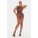 Brown Animal Printed Mesh Rara Romper Brown Animal Printed Mesh Rara Romper