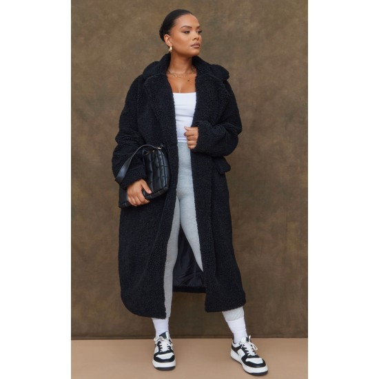 Plus Black Longline Borg Coat Plus Black Longline Borg Coat