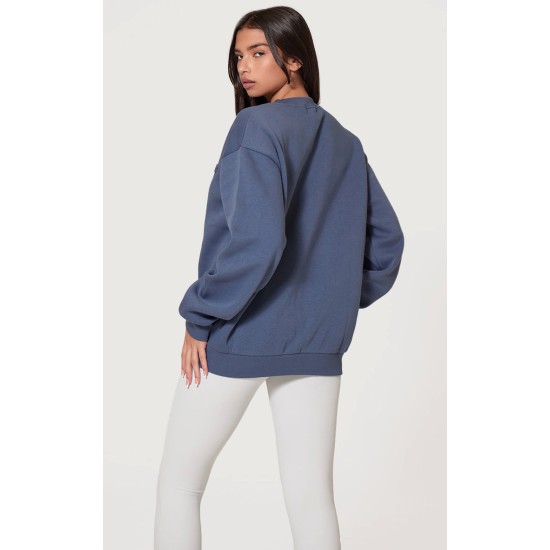 PRETTYLITTLETHING Petrol Blue Athletics Club Embossed Oversized Boxy Sweatshirt PRETTYLITTLETHING Petrol Blue Athletics Club Embossed Oversized Boxy Sweatshirt