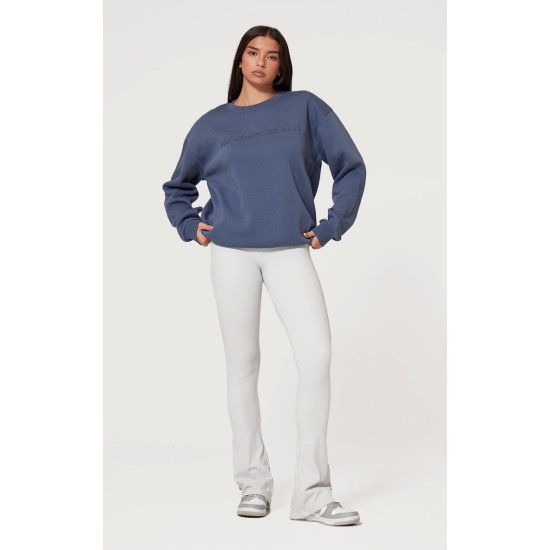 PRETTYLITTLETHING Petrol Blue Athletics Club Embossed Oversized Boxy Sweatshirt PRETTYLITTLETHING Petrol Blue Athletics Club Embossed Oversized Boxy Sweatshirt