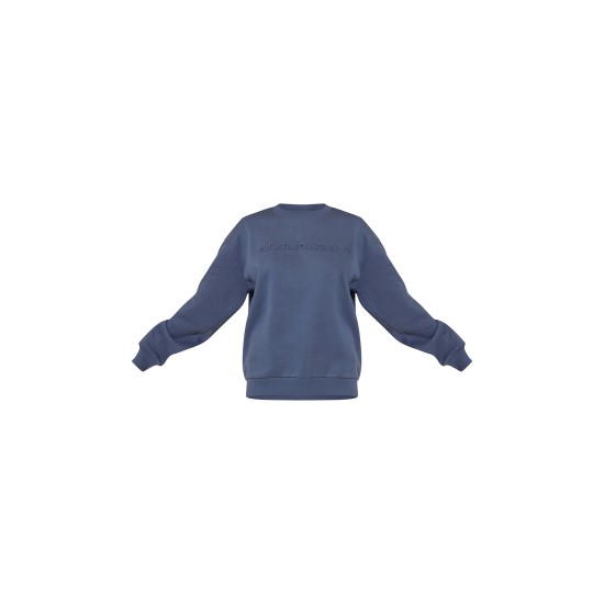 PRETTYLITTLETHING Petrol Blue Athletics Club Embossed Oversized Boxy Sweatshirt PRETTYLITTLETHING Petrol Blue Athletics Club Embossed Oversized Boxy Sweatshirt