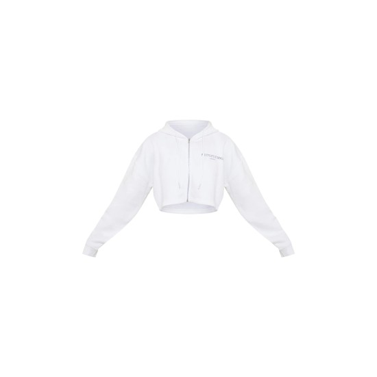 PRETTYLITTLETHING White Copyright Graphic Zip Through Crop Hoodie PRETTYLITTLETHING White Copyright Graphic Zip Through Crop Hoodie