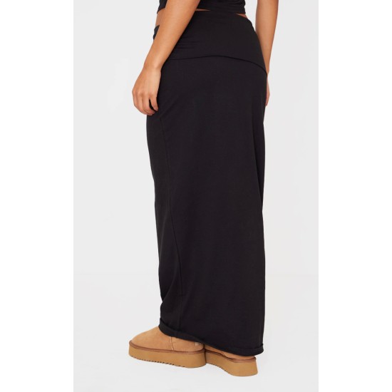 Black Foldover Cotton Maxi Skirt Black Foldover Cotton Maxi Skirt