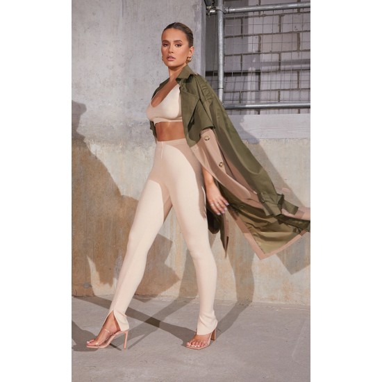 Khaki Contrast Oversized Belted Midi Trench Coat Khaki Contrast Oversized Belted Midi Trench Coat