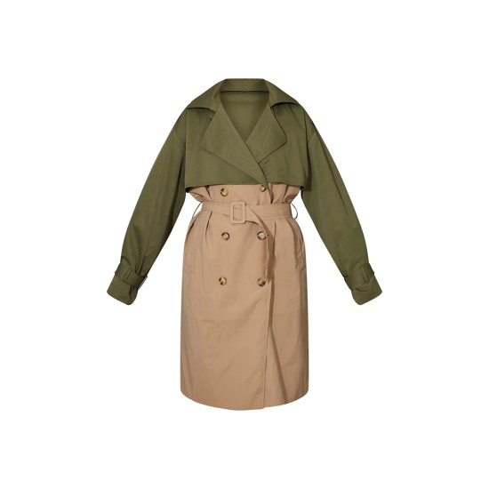 Khaki Contrast Oversized Belted Midi Trench Coat Khaki Contrast Oversized Belted Midi Trench Coat