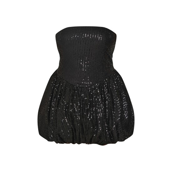 Plus Black Sequin Bandeau Mini Puffball Dress Plus Black Sequin Bandeau Mini Puffball Dress